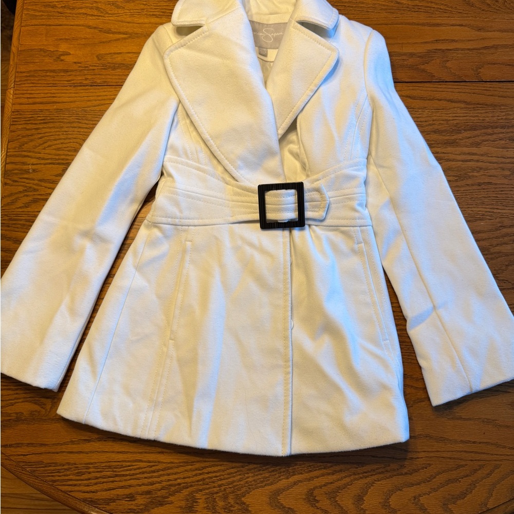 Jessica Simpson Cream Trench Coat with Black Accent